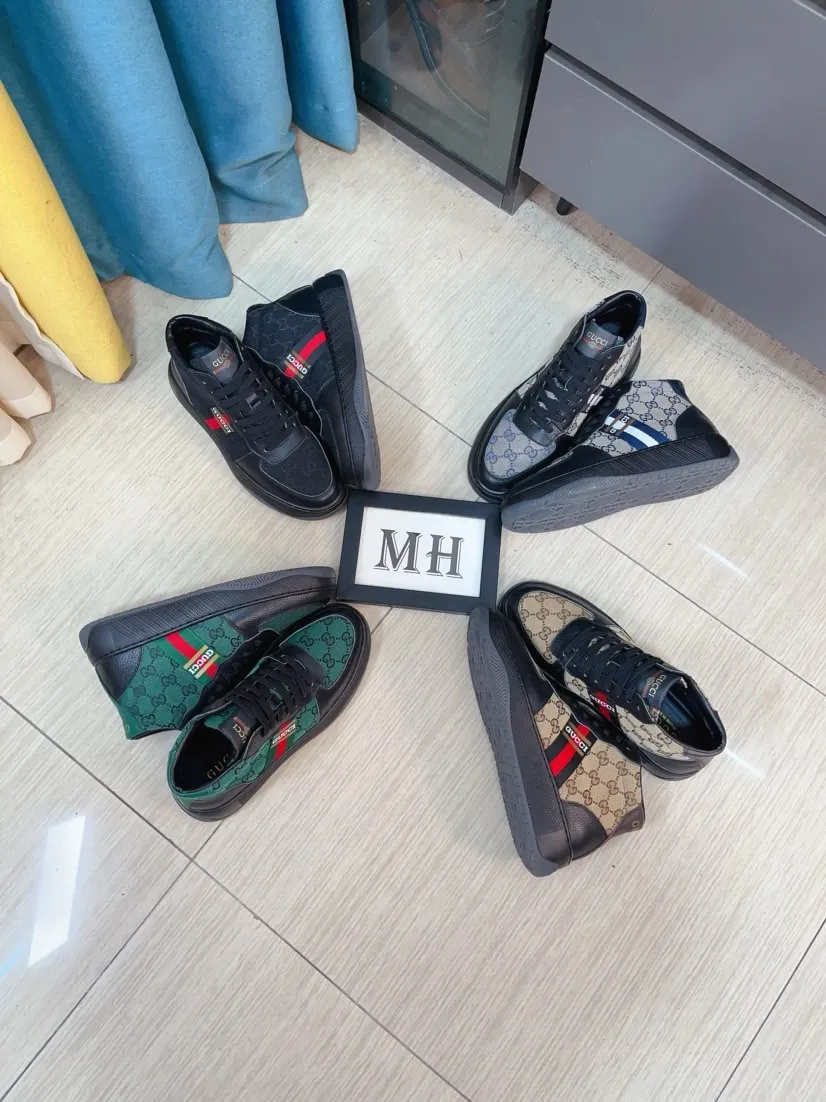 Men's shoes 💰438🌹🌹GUCCI [Gucci] New high-top men's shoes, a high-end brand, the latest fashionable casual men's shoes, trendy and versatile, relaxed and sporty style, uppers imported from Italy, first-layer cowhide, genuine leather lining, and ultra-fine workmanship. Original personalized fashionable rubber wear-resistant outsole, light and comfortable on the foot, size 38-44